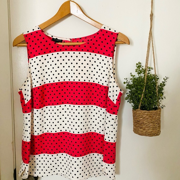 Talbots Cranberry and Cream Polka Dot Shell Size 10 EUC - Picture 5 of 10